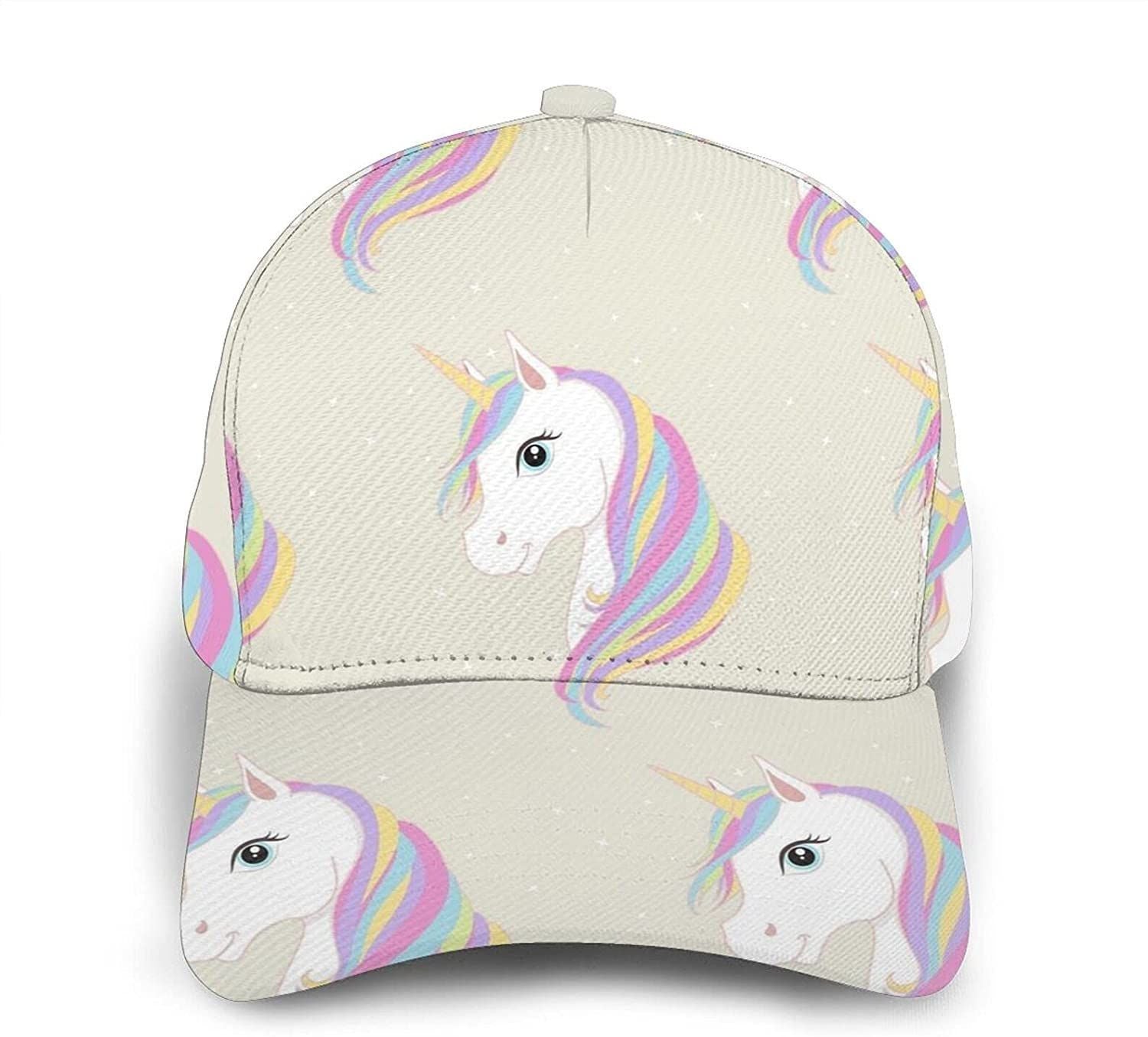 White Unicorn Print Classic Baseball 3D Cap Adjustable Twill Sports Dad Hats For Unisex