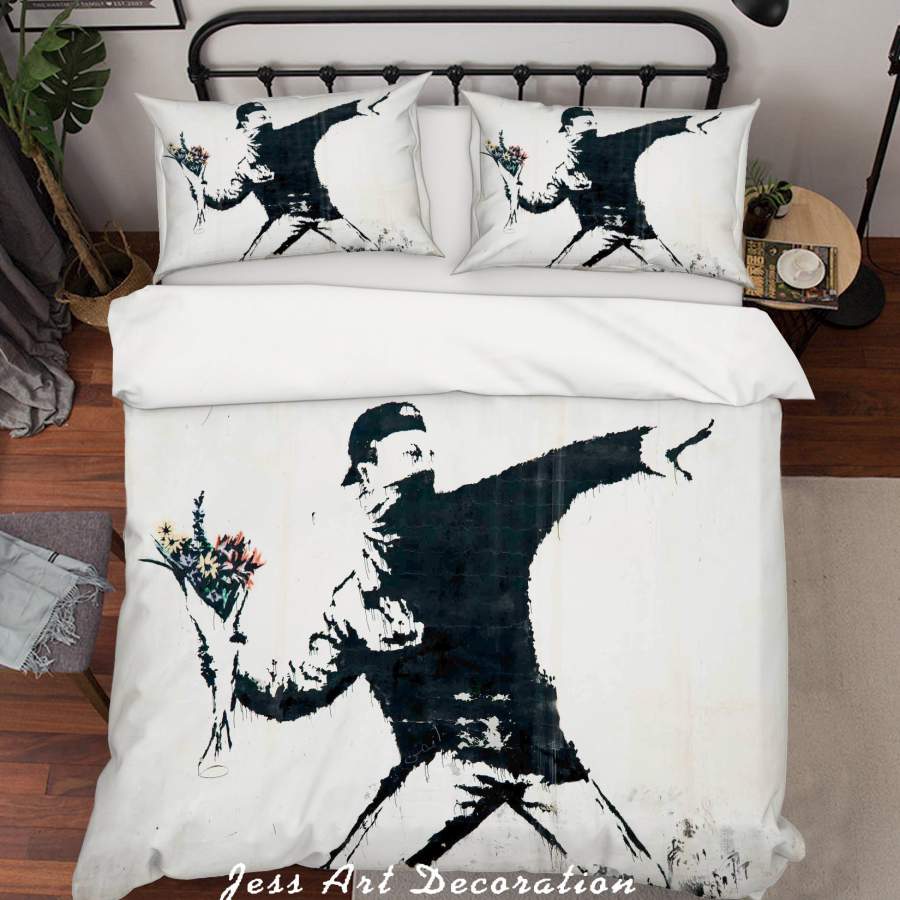 3D Banksy Black White Figure Flower Color Quilt Cover Set Bedding Set Duvet Cover Pillowcases  ZY D25