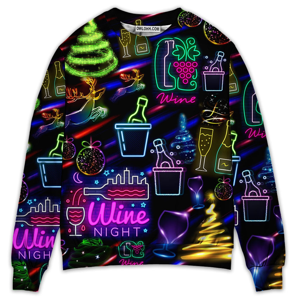 Wine Christmas Neon Art Drinking – Sweater  – Ugly Christmas Sweaters  – Owl Ohh