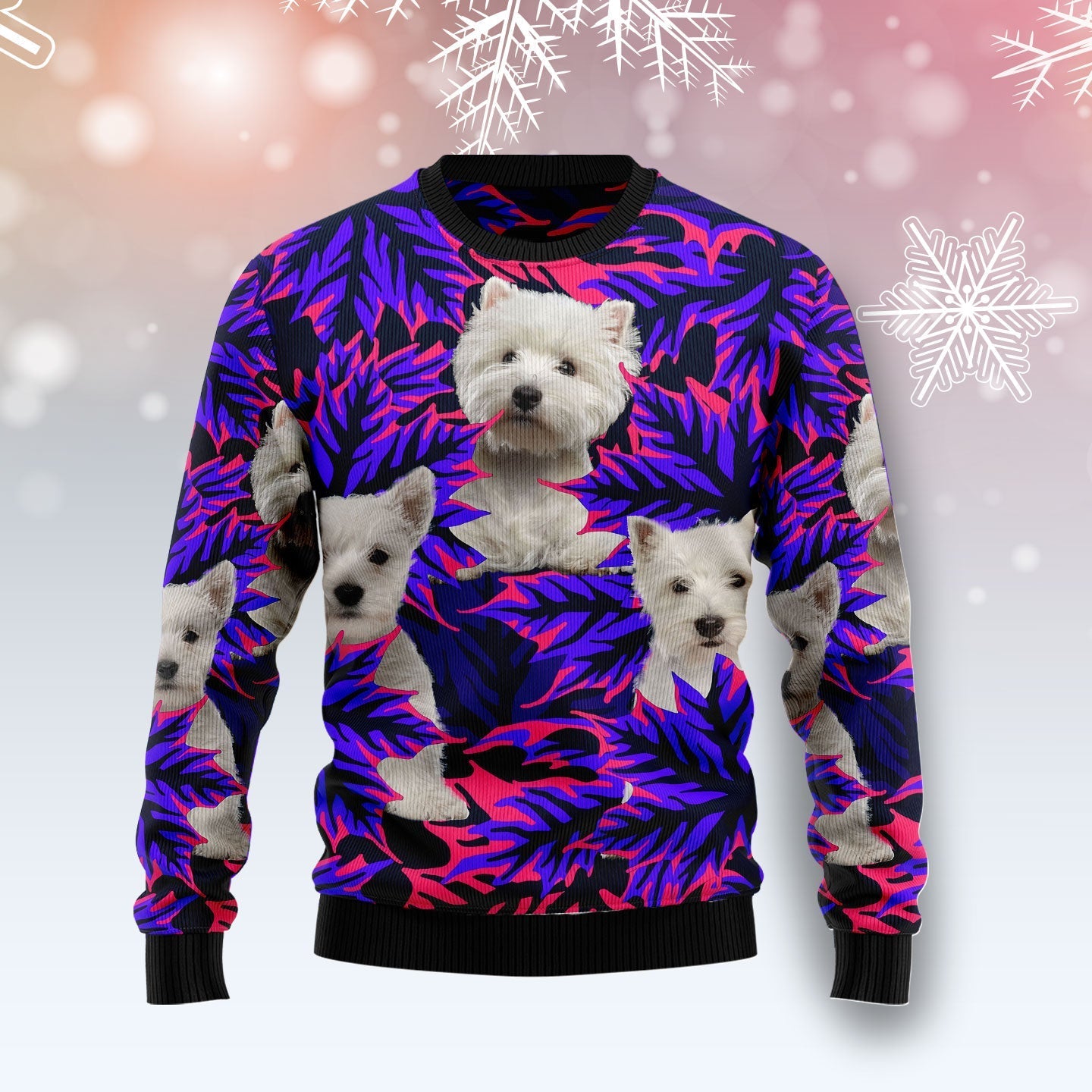 West Highland White Terrier Leaves Purple Funny Ugly Sweater