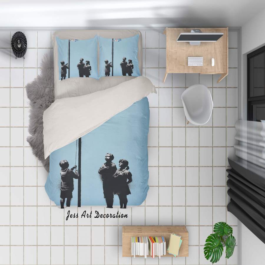 3D Banksy Very little Helps Blue Background Quilt Cover Set Bedding Set Duvet Cover Pillowcases  ZY D65