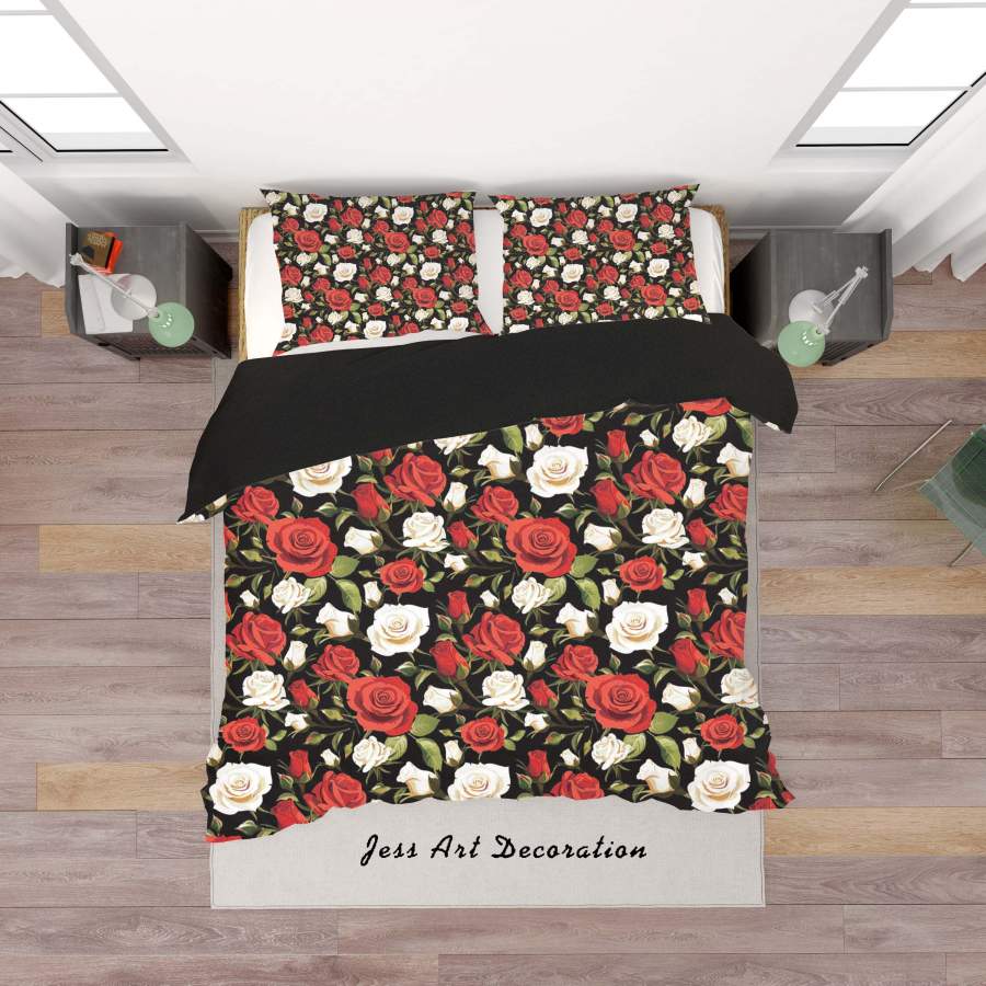 3D Black Red Rose Flowers Quilt Cover Set Bedding Set Duvet Cover Pillowcases SF94