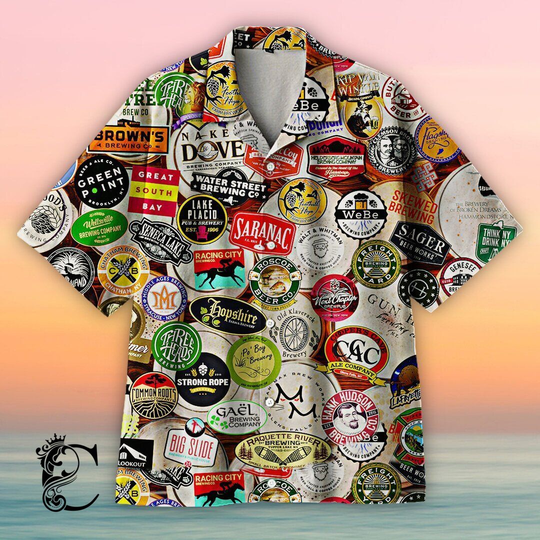 1568 New York Craft Beers Labels Hawaiian Shirt