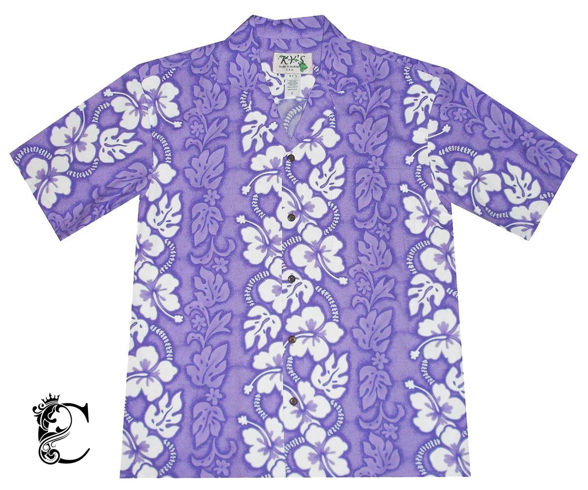 White Hibiscus Panel Purple Hawaiian Shirt