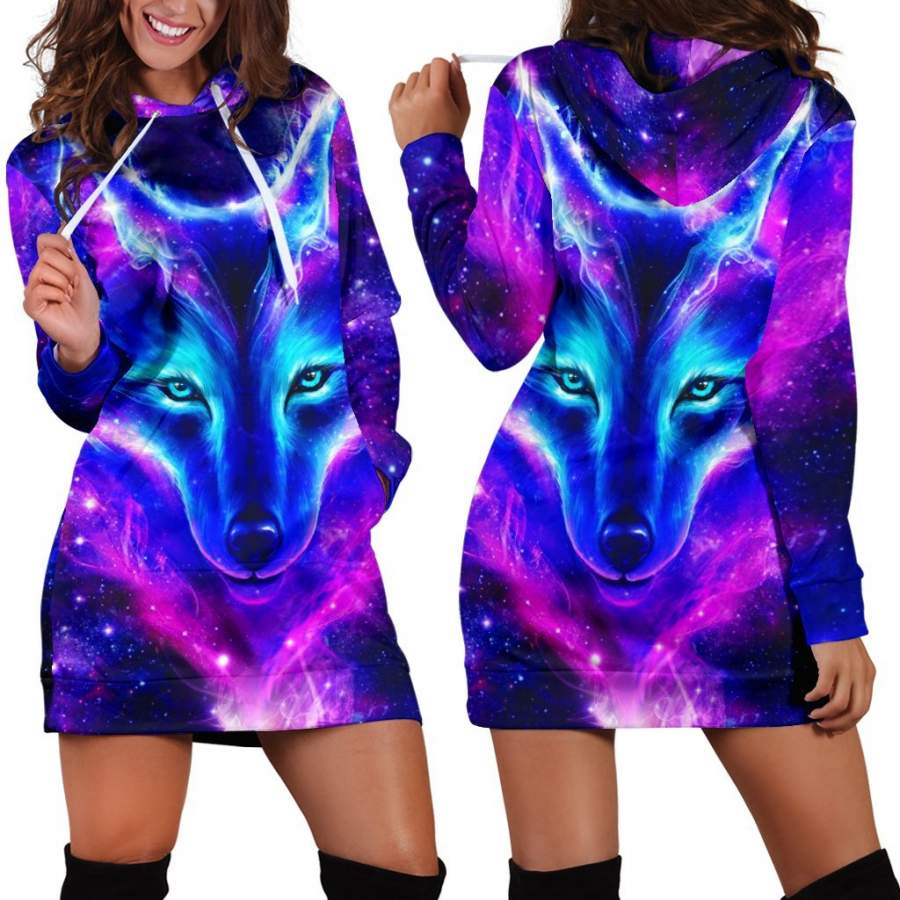 Wolf Galaxy Hoodie Dress