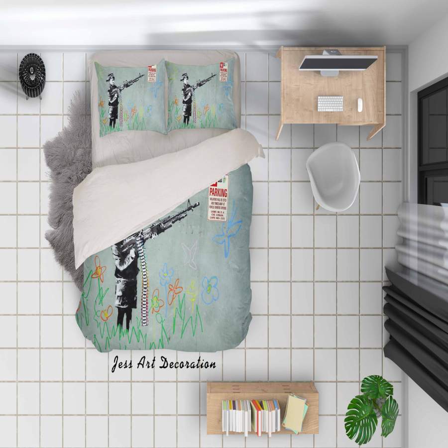 3D Banksy Mural Simple Flower Soldiere Quilt Cover Set Bedding Set Duvet Cover Pillowcases  ZY D114