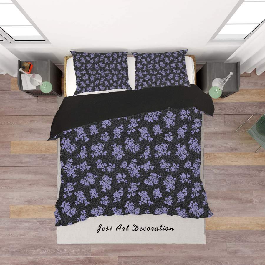 3D Black Blue Floral Quilt Cover Set Bedding Set Duvet Cover Pillowcases SF130