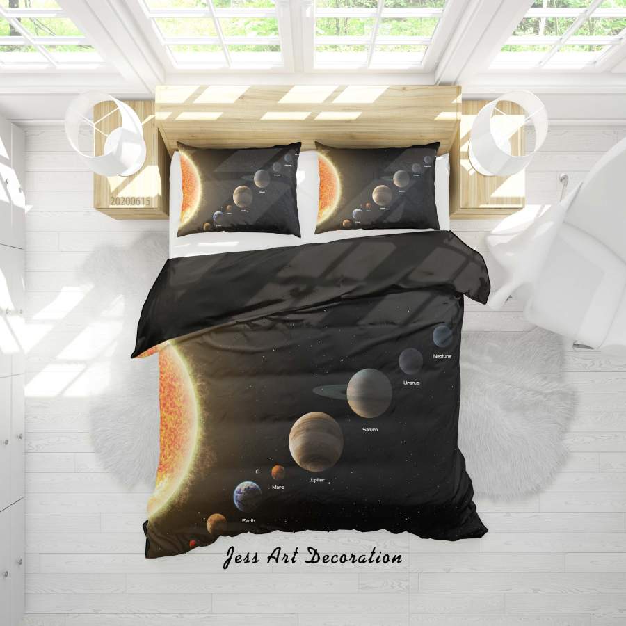 3D Black Golden Planet Quilt Cover Set Bedding Set Duvet Cover Pillowcases SF128