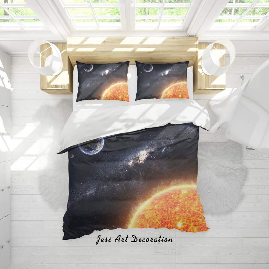 3D Black Golden Planet Universe Quilt Cover Set Bedding Set Duvet Cover Pillowcases SF126