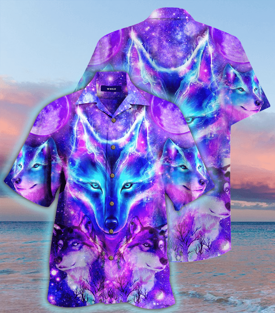 Wolf Galaxy Hawaiian Aloha Shirts #v