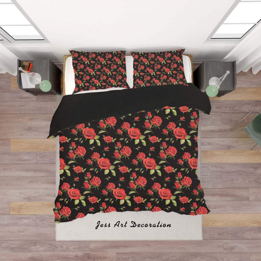 3D Black Red Rose Flowers Quilt Cover Set Bedding Set Duvet Cover Pillowcases SF92