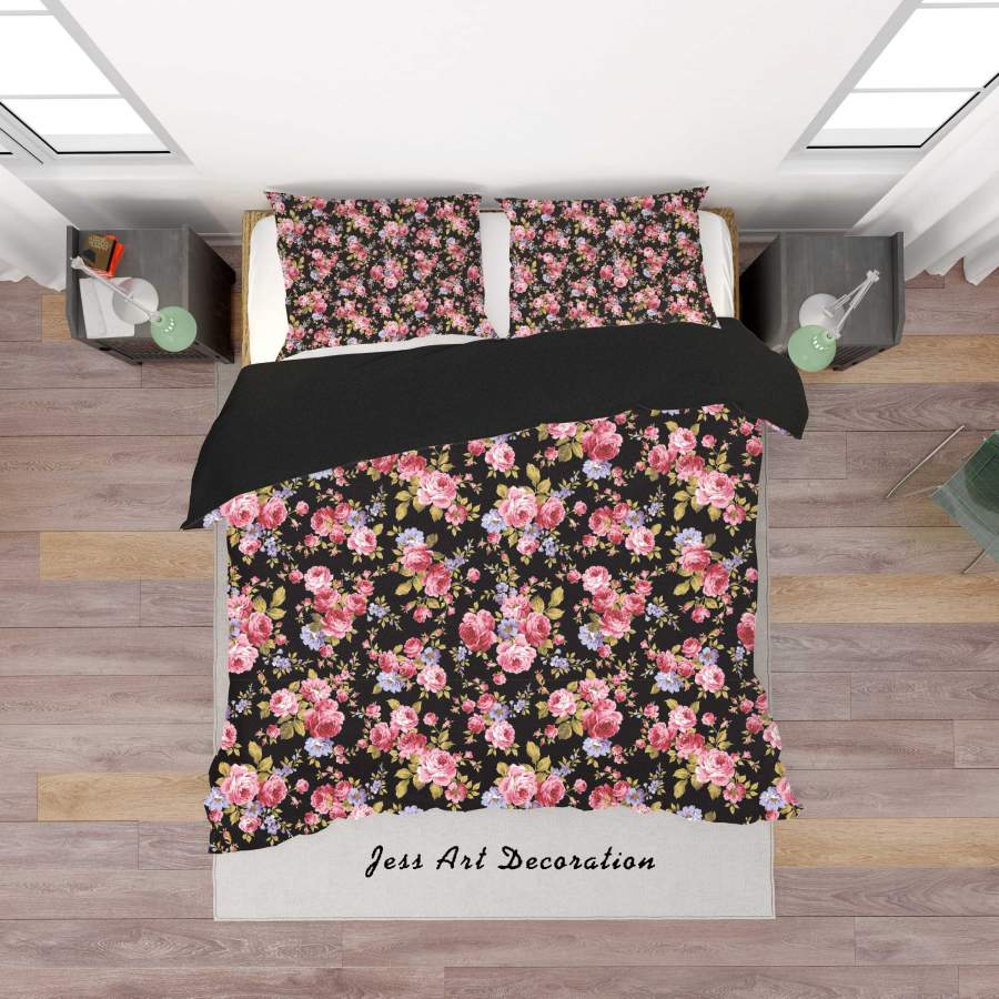 3D Black Flowers Quilt Cover Set Bedding Set Duvet Cover Pillowcases SF125