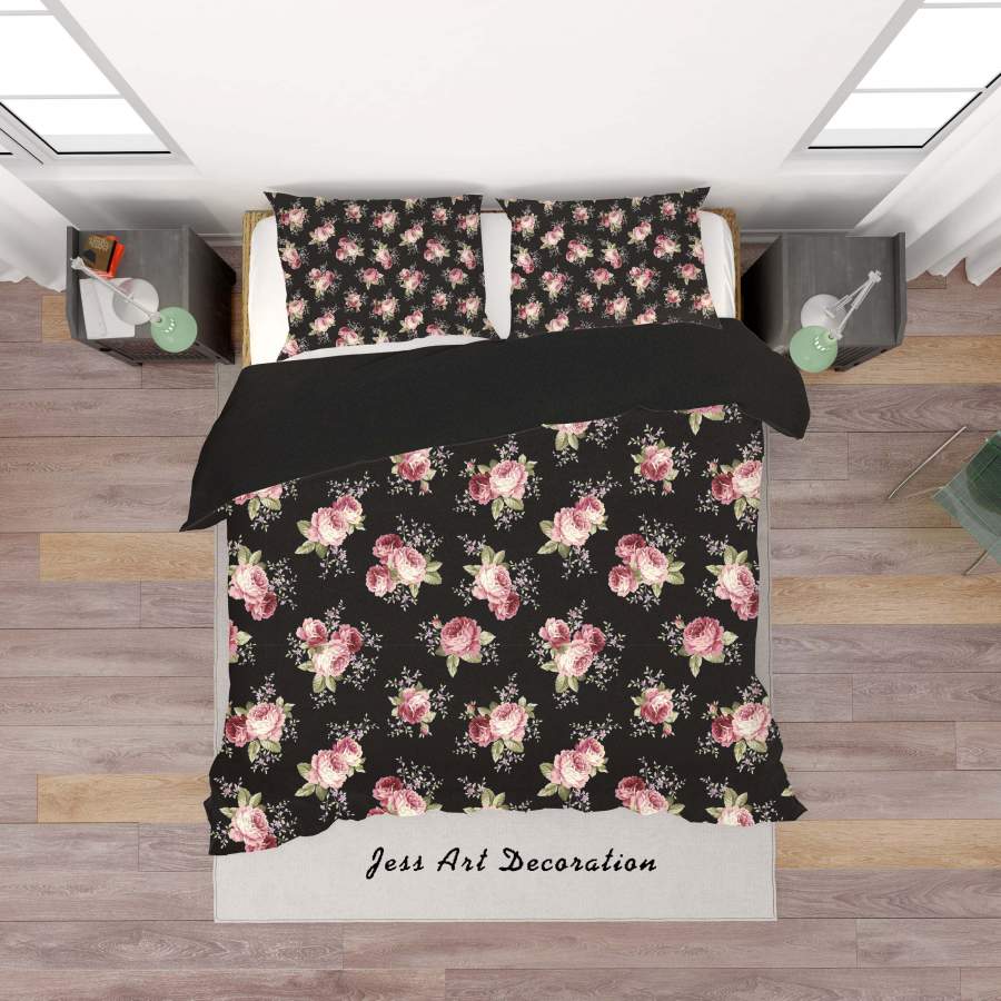 3D Black Flowers Quilt Cover Set Bedding Set Duvet Cover Pillowcases SF138