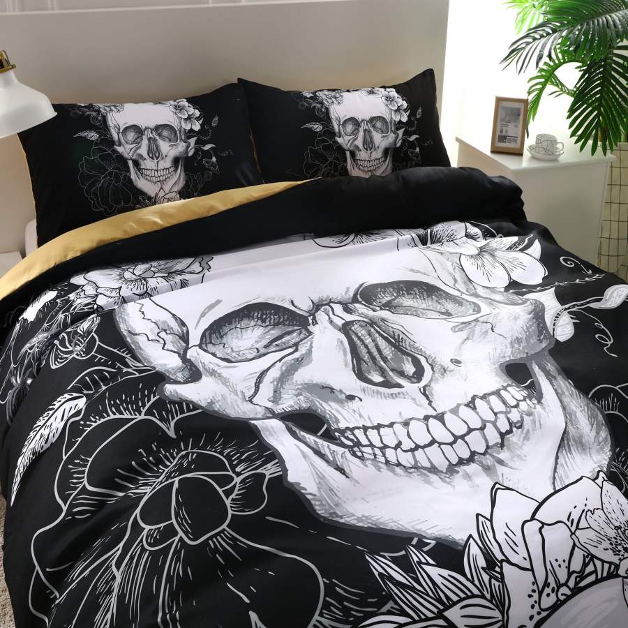 3D Black Skull Flower Quilt Cover Set Bedding Set Pillowcases 93