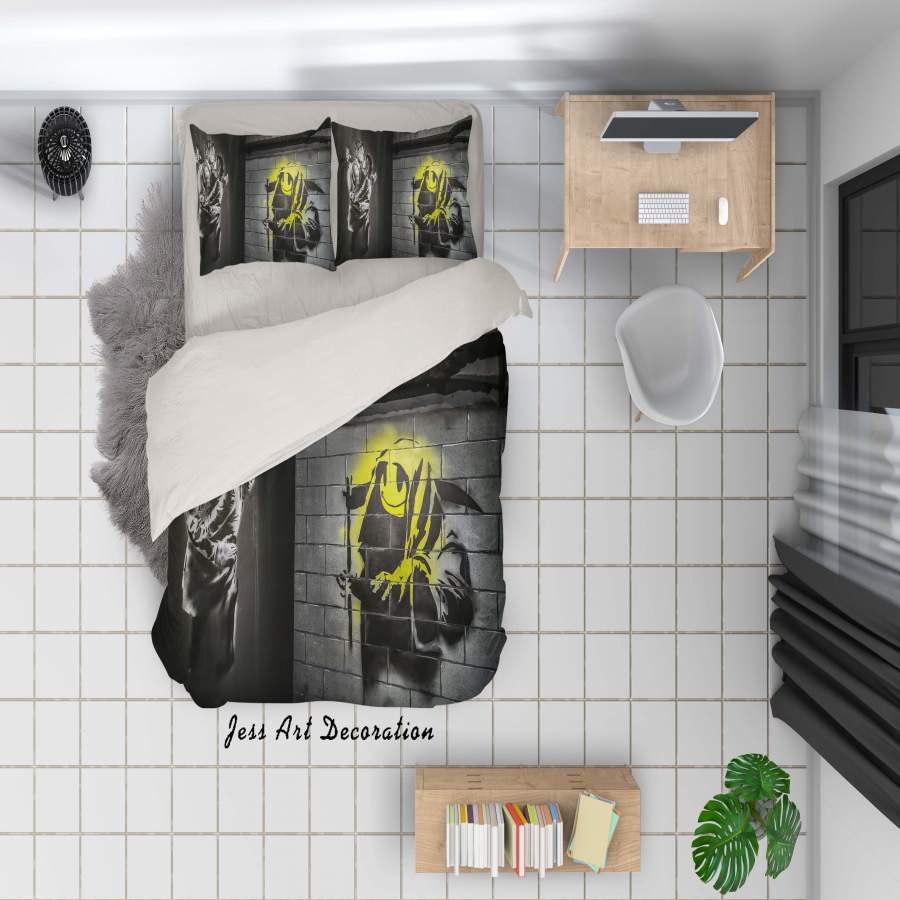 3D Banksy Mural Yellow Monster Lover Quilt Cover Set Bedding Set Duvet Cover Pillowcases  ZY D90