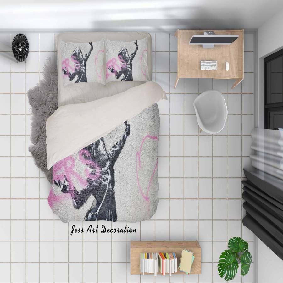 3D Banksy Mural Girl Pink Letter Quilt Cover Set Bedding Set Duvet Cover Pillowcases  ZY D84