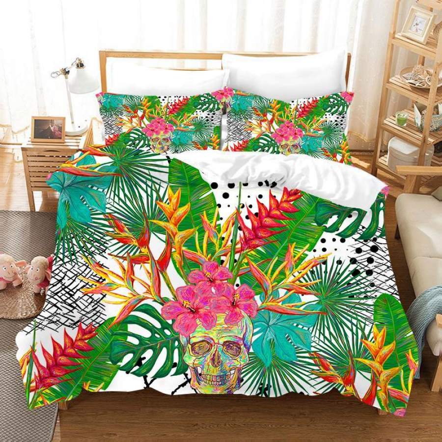 3D  Tropical Plant Watercolor Skeleton   Quilt Cover Set Bedding Set Duvet Cover Pillowcases  D05 ZY