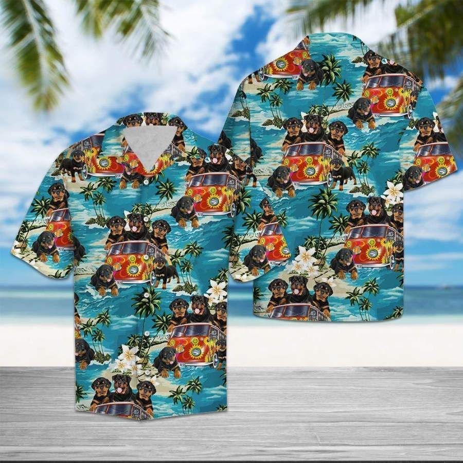 ?rottweiler Dog Happy Tropical Hawaiian Aloha Shirts