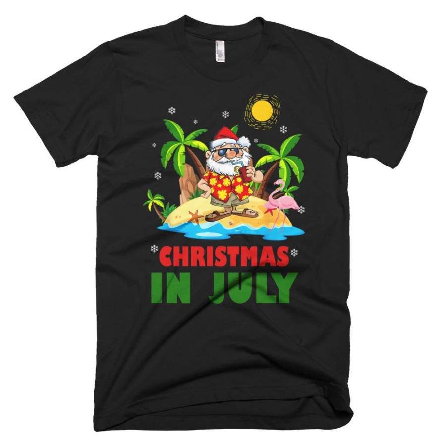 Xmas In July Shirt Flamingo And Hawaiian Lover Gifts Christmas T-shirt