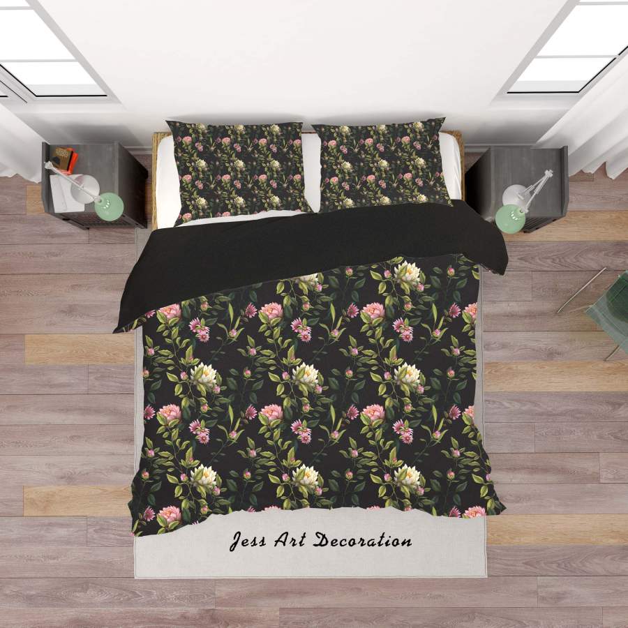 3D Black Flowers Quilt Cover Set Bedding Set Duvet Cover Pillowcases SF112