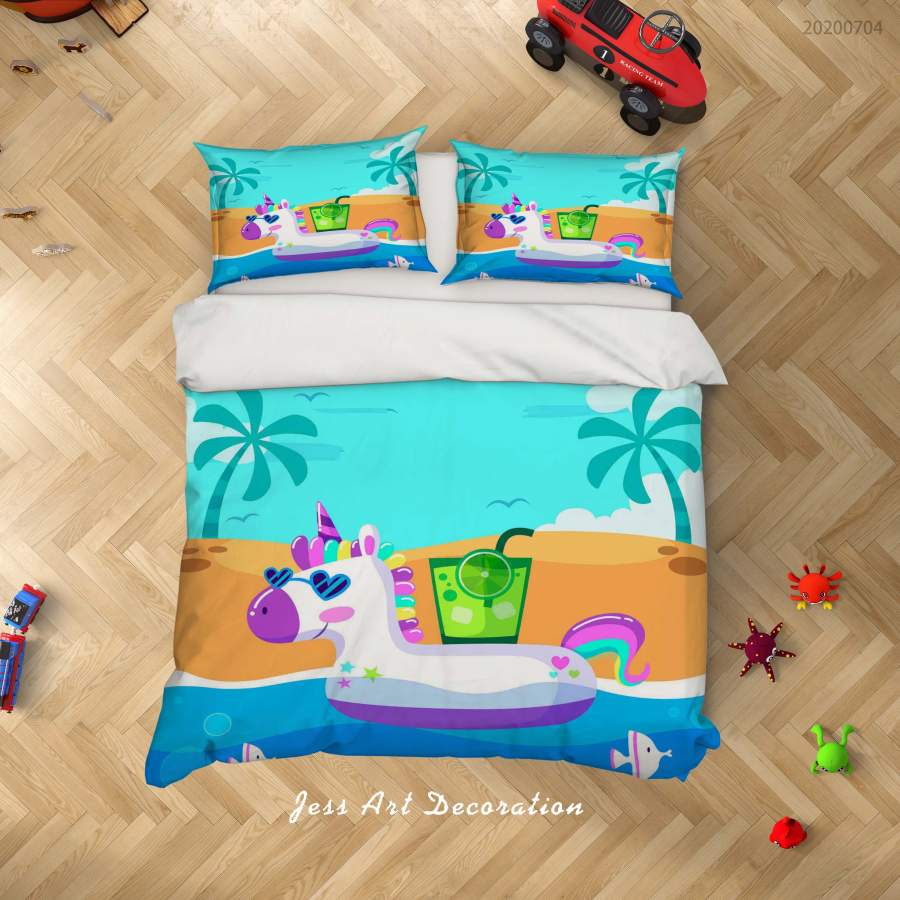 3D Beach Lifebuoy Unicorn Quilt Cover Set Bedding Set Duvet Cover Pillowcases SF174