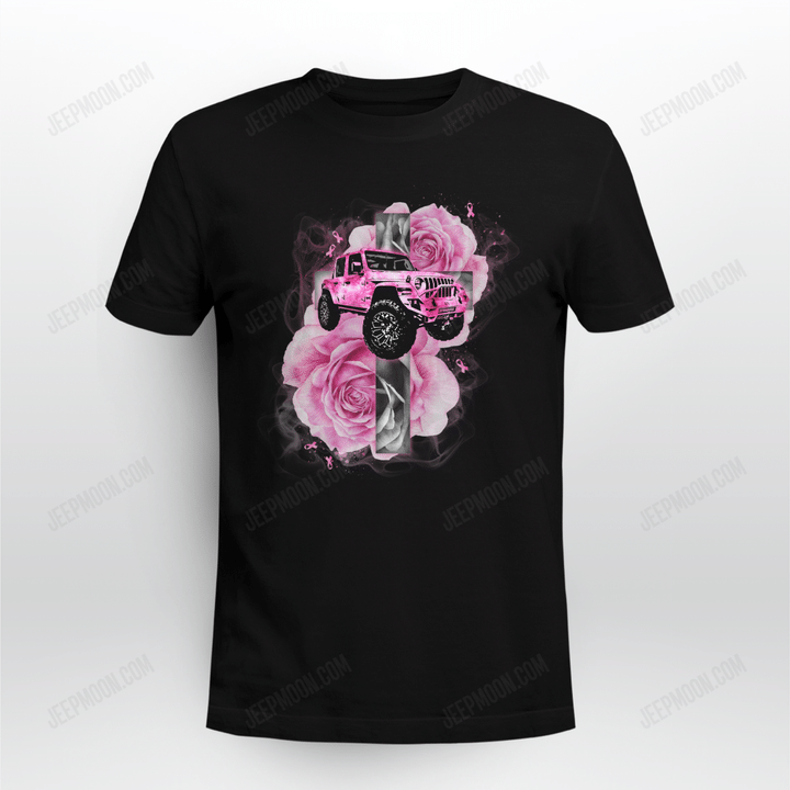 Women Shirt Pink Flower Jeep Pink Ribbon Shirt Full Print, Breast Cancer Awareness Shirt, Flower Pink Ribbon Shirt