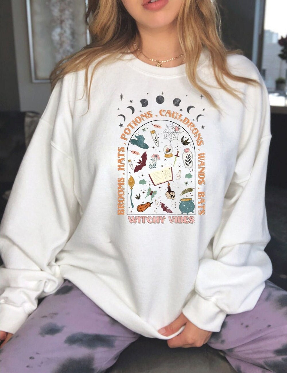 Witchy Vibes Sweatshirt Spooky Vibes Sweatshirt Halloween Sweatshirt Fall Sweater Happy Fall Yall Halloween Crewneck Spooky Season Oversized