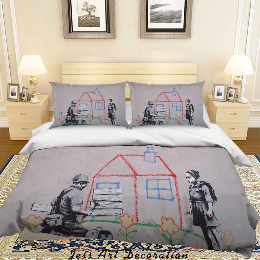 3D Banksy Crayon for Closure Kolodny Quilt Cover Set Bedding Set Pillowcasesn  ZY D14