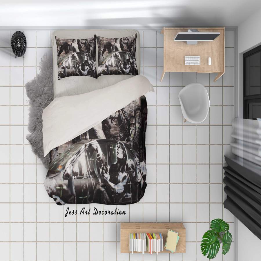 3D Banksy Mural Black White Dinosaur Car Quilt Cover Set Bedding Set Duvet Cover Pillowcases  ZY D118