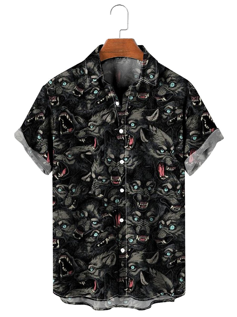 Wolf Pack Pattern Print Hawaiian Shirt