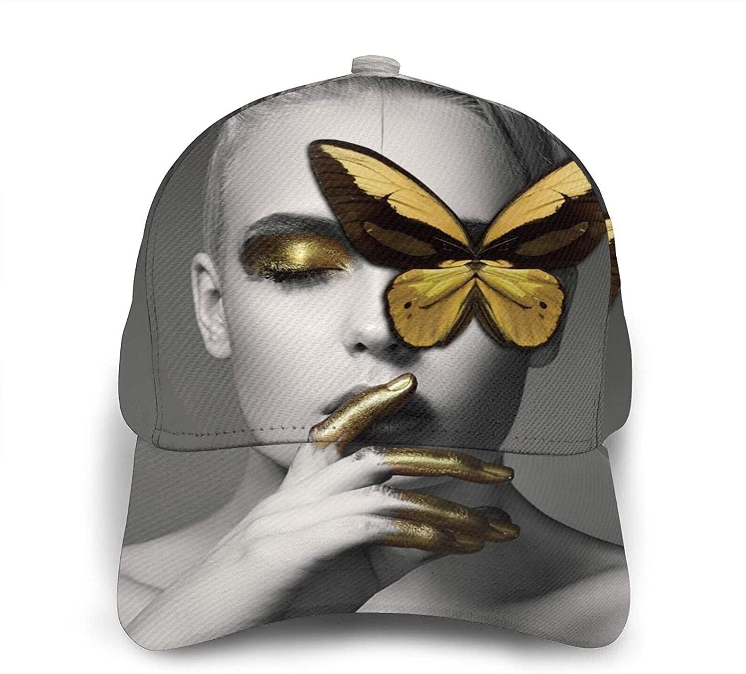 Woman Gold Finger Butterfly Print Casual Baseball 3D Cap Adjustable Twill Sports Dad Hats For Unisex