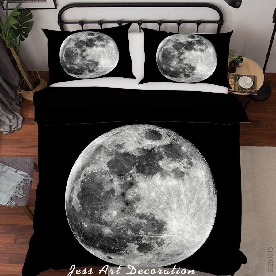 3D Black Gray Planet Moon Quilt Cover Set Bedding Set Duvet Cover Pillowcases SF99