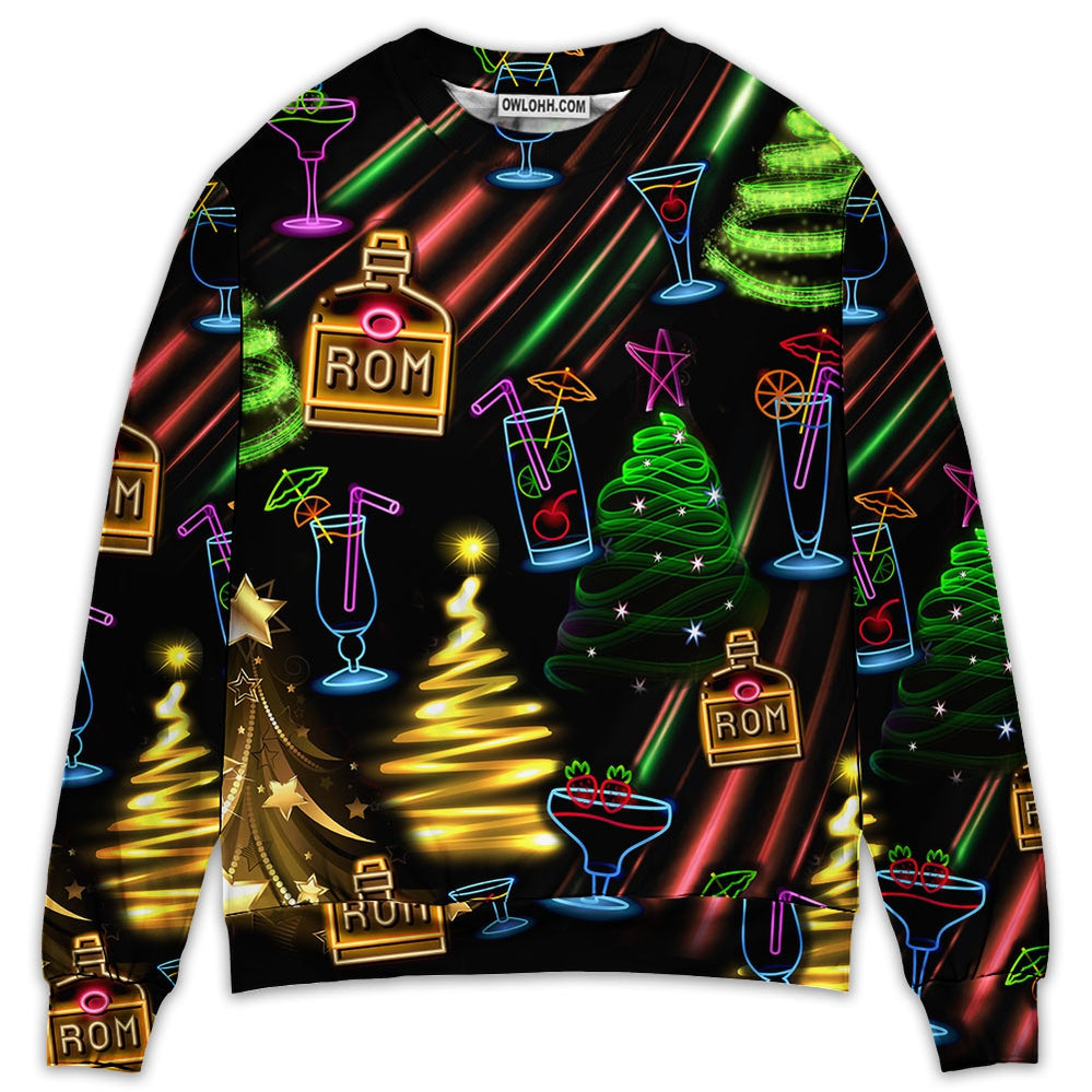 Wine Rum Christmas Neon Art Drinking – Sweater  – Ugly Christmas Sweaters  – Owl Ohh