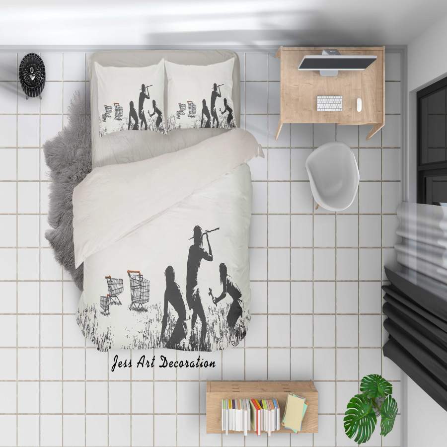 3D Banksy Trolleys Black White Figure Quilt Cover Set Bedding Set Duvet Cover Pillowcases  ZY D61