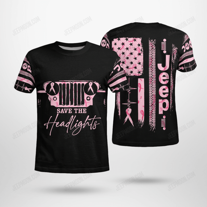 Women Shirt Pink Jeep Save The Headlights Ribbon Shirt, Breast Cancer Awareness Shirt, Flower Pink Ribbon Shirt