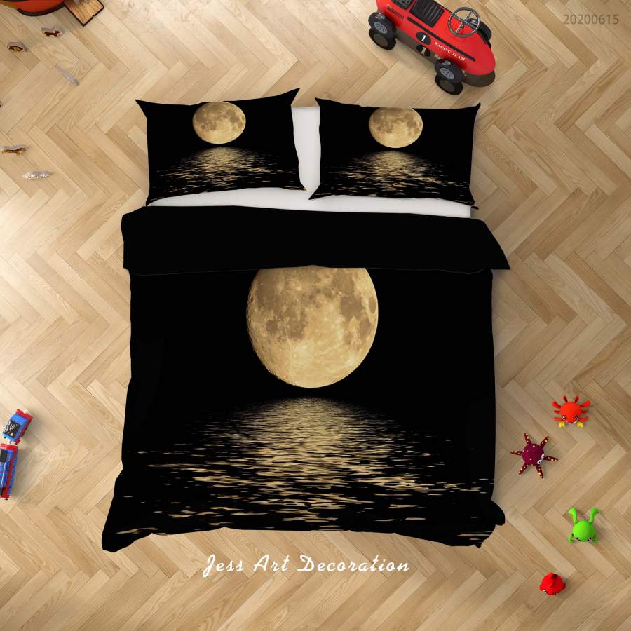 3D Black Golden Moon Quilt Cover Set Bedding Set Duvet Cover Pillowcases SF78