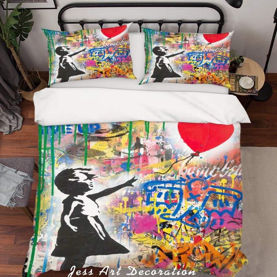 3D  Balloon Girl Colorized Red Quilt Cover Set Bedding Set Duvet Cover Pillowcases  ZY D85