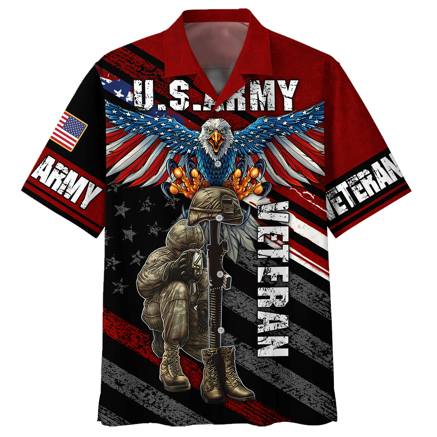 Wingspan Eagle Us Army Veteran  Red Hawaiian Shirt