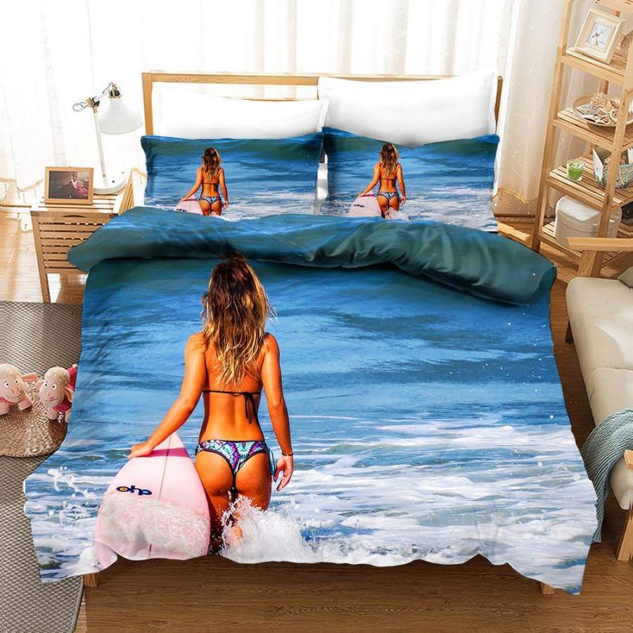 3D Beauty Surfer Quilt Cover Set Bedding Set Pillowcases 140