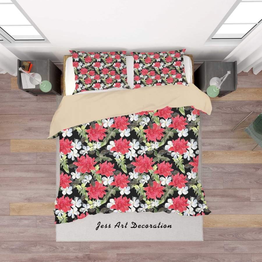 3D Black Red Flowers Quilt Cover Set Bedding Set Duvet Cover Pillowcases SF121