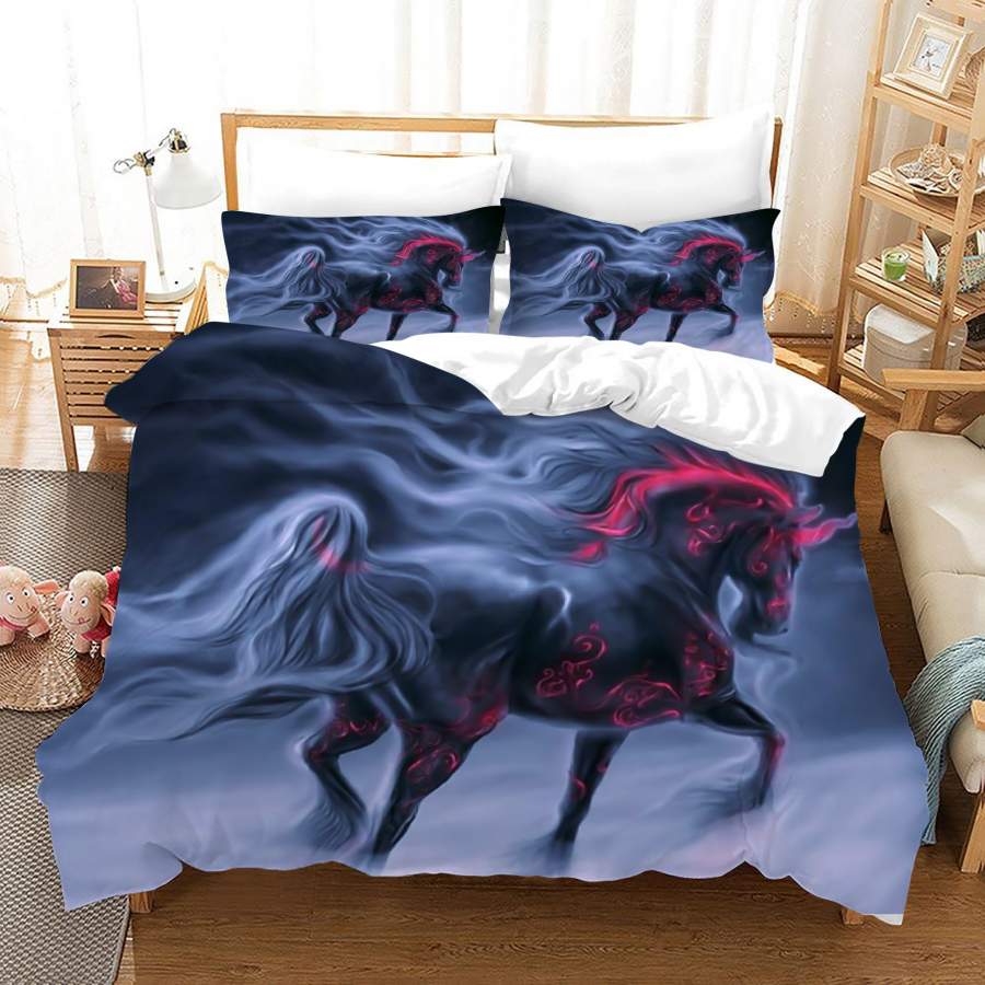 3D Black Dreamlike Unicorn Quilt Cover Set Bedding Set Duvet Cover Pillowcases JN1019