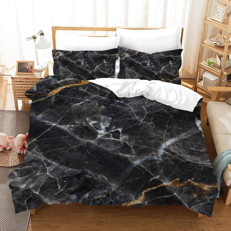 3D Black Marble Pattern Quilt Cover Set Bedding Set Duvet Cover Pillowcases JN 1109