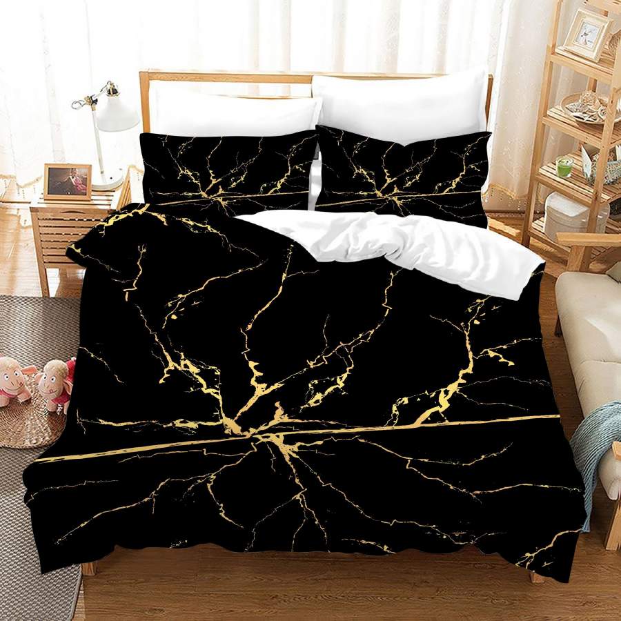 3D Black Marble Pattern Quilt Cover Set Bedding Set Duvet Cover Pillowcases JN 1111