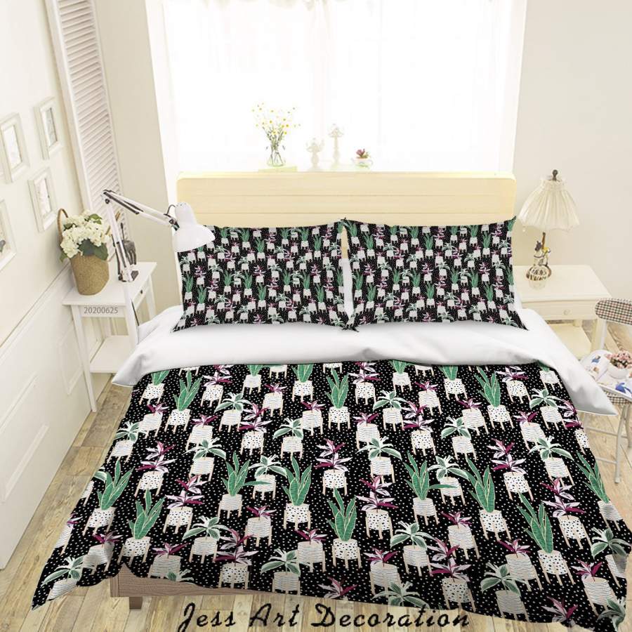 3D Black Dot Pattern Potted Plants Quilt Cover Set Bedding Set Duvet Cover Pillowcases SF21