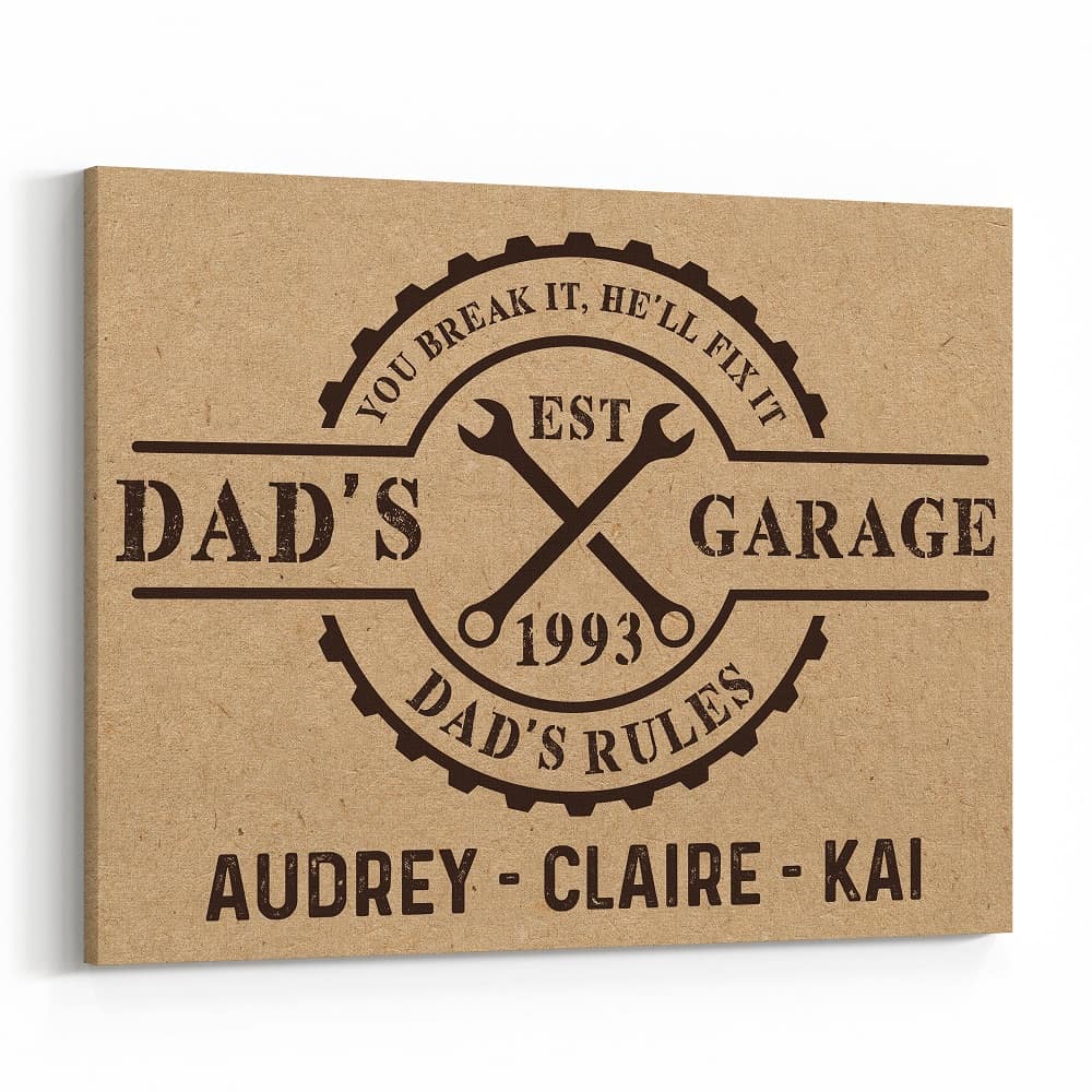 You Break It, He’Ll Fix It. Dad’S Garage Photo Canvas Print