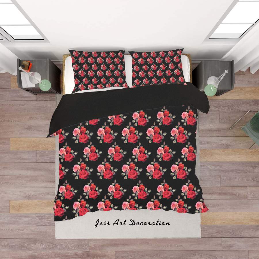 3D Black Red Rose Flowers Quilt Cover Set Bedding Set Duvet Cover Pillowcases SF84