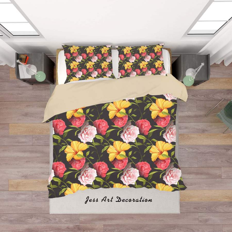 3D Black Flowers Quilt Cover Set Bedding Set Duvet Cover Pillowcases SF05