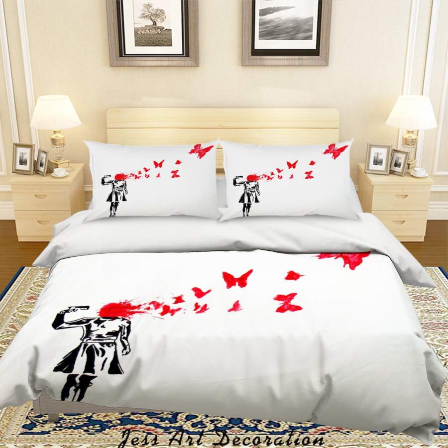 3D Banksy Mural Red Blood Butterfly Quilt Cover Set Bedding Set Duvet Cover Pillowcases  ZY D93