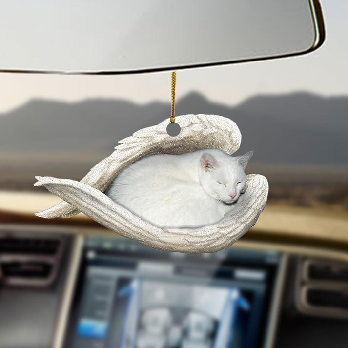 White Cat Sleeping Angel Ornament – Gift For Cat Lover